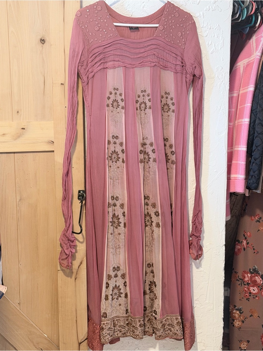 Posh Dusty Rose Embroidered Long Sleeve Maxi Dress
